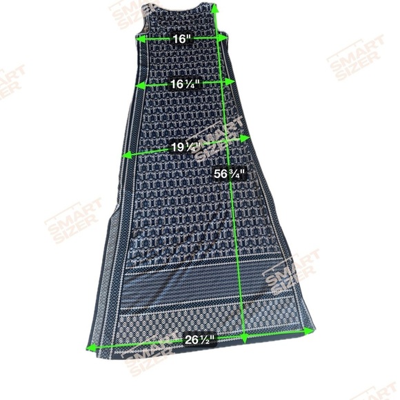 Max Studio Sleeveless Blue Patterned Maxi Dress w curved neckline slits bottom - Picture 9 of 10